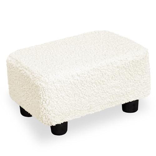 CAROLMADE Small Foot Stool Ottoman Footstool with Legs Under Desk Footrest for Living Room Bedroom and Office, Soft Ivory White - color: Soft Ivory White