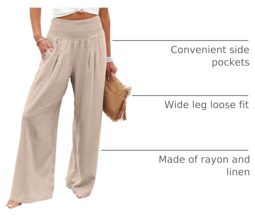 ANRABESS Women Linen Palazzo Wide Leg Pants with Pockets - color: Almond, size: Small