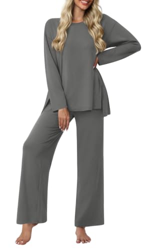 Netsmile Women Pajamas Sets 2 Piece Lounge Sets Fall Pjs Postpartum Outfits - color: Grey, size: X-Large