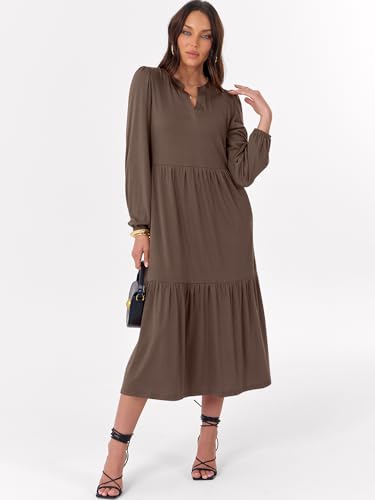 ANRABESS Women's Long Sleeve Fall Flowy Boho Maxi Dresses - color: Brown, size: XX-Large
