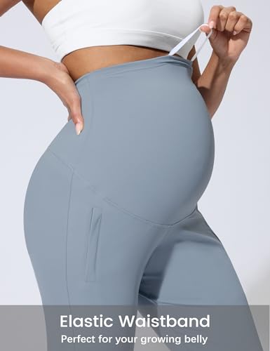 Mama Land Maternity Joggers Over Belly Pants with Zipper Pockets - color: Denim Blue, size: Medium
