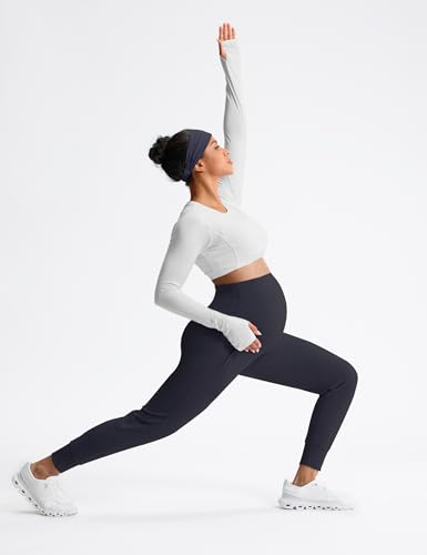Mama Land Maternity Joggers Over Belly Pants with Zipper Pockets - color: Navy Blue, size: Small