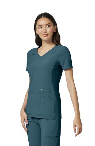 Cherokee Women's Medical Scrub Top Iflex V-Neck Knit Panel Top CK605 - color: Caribbean Blue, size: XX-Large Plus