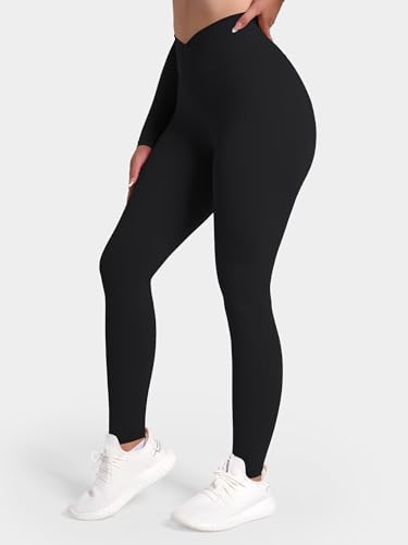 Sunzel Women's High Waisted Crossover Waist Butt Lifting Workout Leggings - color: Black, size: Large