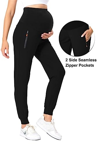 V VOCNI Maternity Joggers Quick-Dry Pregnancy Scrub Pants - color: 01-black, size: Medium