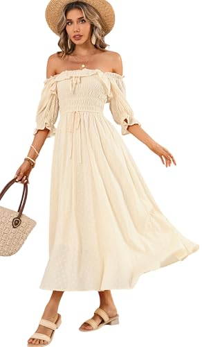 R.Vivimos Women Summer Cotton A Line Flowy Long Dresses - color: Beige#2, size: X-Large