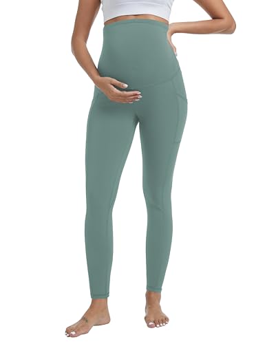 Women's Fleece Lined Maternity Leggings - color: Green, size: Large