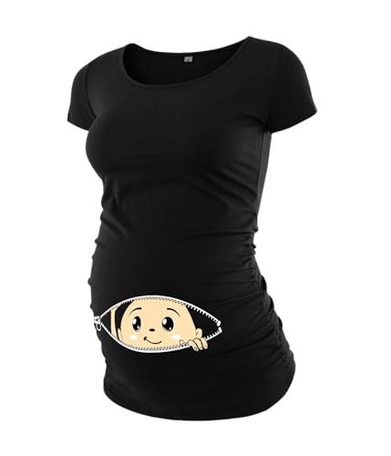Decrum Maternity Short Sleeve Graphic Print T Shirts - color: Black - Baby Maternity T-shirt, size: X-Large