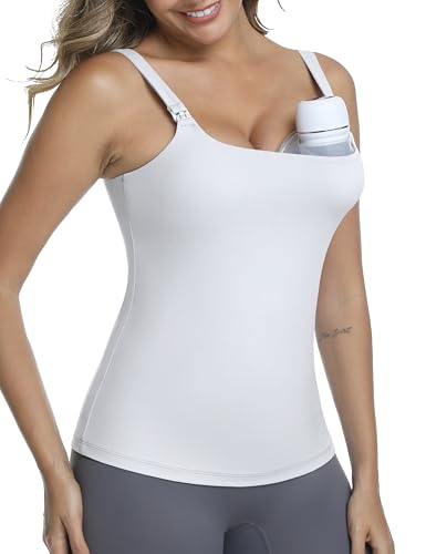Nursing Tank Top Breastfeeding Square Neck Shirt - color: White, size: XX-Large