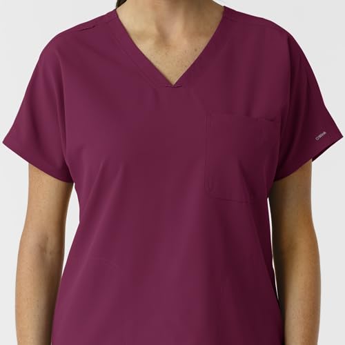 Wink Women's Women's Drop Shoulder Tunic Scrub Top - color: Wine, size: XX-Small
