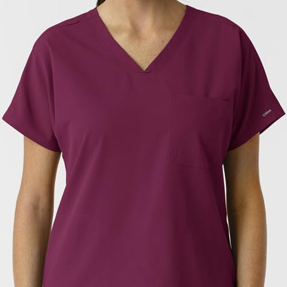 Wink Women's Women's Drop Shoulder Tunic Scrub Top - color: Wine, size: XX-Small