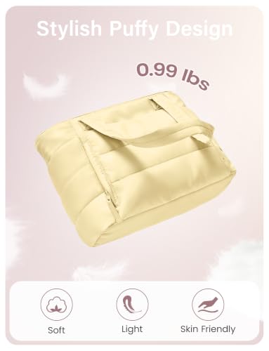 Uselike Tote Bag for Women with Zipper, Quilted Puffer Tote Bag with Compartments, Lightweight Puffy Work Bags for Women - color: Clear Yellow