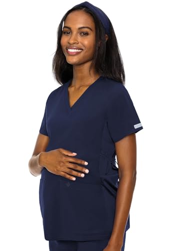Med Couture Touch Maternity Scrub Top Womens V-Neck 2 Pockets Pregnancy Fit - color: Navy, size: Medium