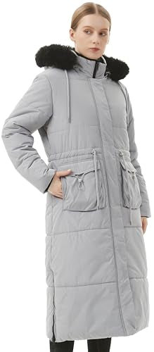 MOERDENG Women's Long Winter Puffer Coat Waterproof Warm Maxi Down Jacket - color: Light Grey, size: Small