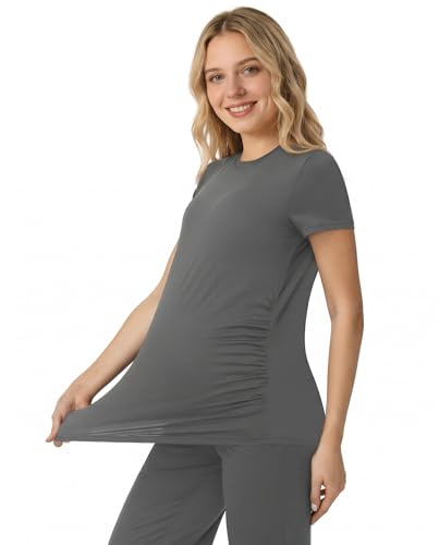 Womens Maternity Pajamas 2 Piece Set Short Sleeve - color: Dark Grey, size: Small