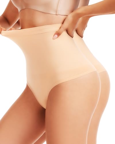 Seamless High Waisted Tummy Control Shapewear Thong - color: 2pack-nude, size: 3X-Large