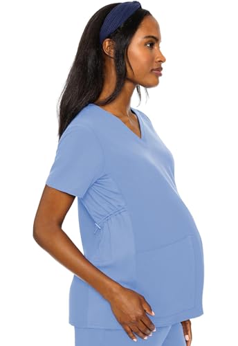 Med Couture Touch Maternity Scrub Top Womens V-Neck 2 Pockets Pregnancy Fit - color: Ciel, size: X-Small