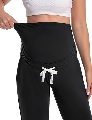 Women's Maternity Joggers Over Belly Sweatpants - color: Black, size: Medium