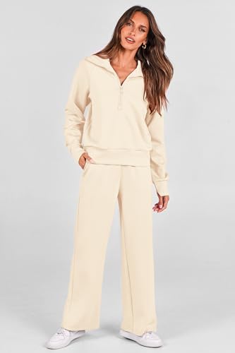 PRETTYGARDEN Women's 2 Piece Matching Lounge Set Sweatsuits - color: Beige, size: Large