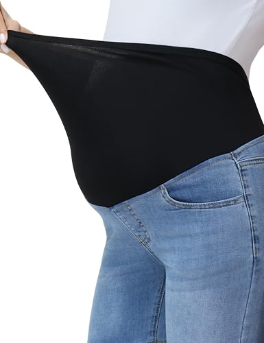 V VOCNI Maternity Jean Shorts Over The Belly Mid Thigh - color: 50-a-medium Blue, size: Large