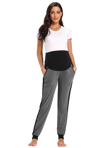 Liu & Qu Women's Maternity Pants Stretchy Sweatpants Jogger with Pockets - color: Deep Grey+black Paneling, size: Small