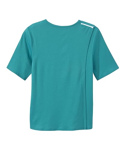 Silverts Women's Adaptive Open Back Top, Long Sleeve Dressing Shirt - color: True Teal, size: Medium
