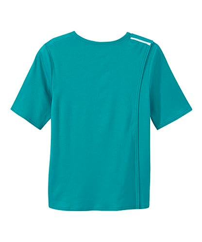 Silverts Women's Adaptive Open Back Top, Long Sleeve Dressing Shirt - color: True Teal, size: Medium