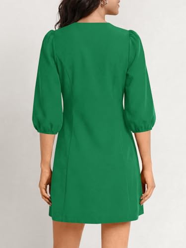Wenrine Womens Work Mini Dress 3/4 Sleeve Button Down Business Dresses - color: Green, size: Medium