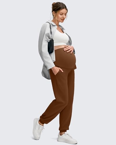 G4Free EverGoing Maternity Pants Over The Belly Pregnancy Joggers Workout - color: Dark Coffee, size: Medium