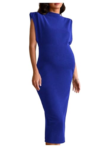 OYOANGLE Women's Maternity Cap Sleeve Pregnancy Bodycon Midi Dresses - color: Royal Blue, size: Medium