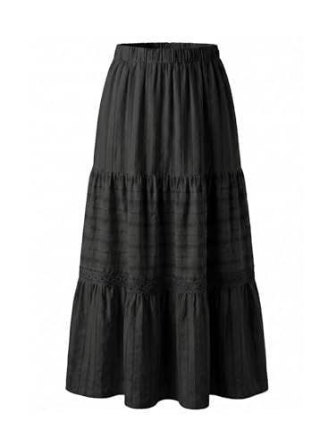 BLENCOT Women's Boho Tiered High Waisted Cotton Long Flowy Skirt - color: Black, size: X-Large
