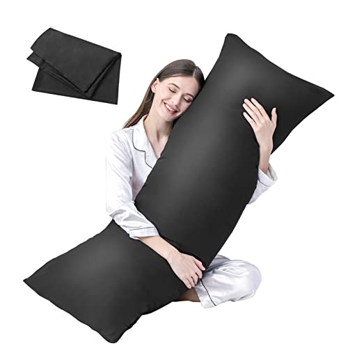 DOWNCOOL Luxury Full Body Pillow Insert with Fiber Cover - Ultra Soft Body Pillow for Sleeping - Breathable Long Bed Pillow Insert, 20"x54"(Black, with Cover) - color: Black, size: With Cover