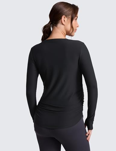 CRZ YOGA Maternity Side Ruched Tops - color: Black, size: X-Large