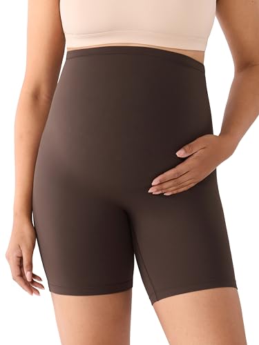 MOMANDA Seamless Maternity Biker Shorts 6" - color: Clay Brown, size: Small