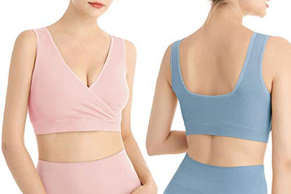Lemef Nursing Sleep Bras Wirefree Maternity Breastfeeding Bras 3 Pack - color: No Padding Pink&purple&blue, size: XX-Large