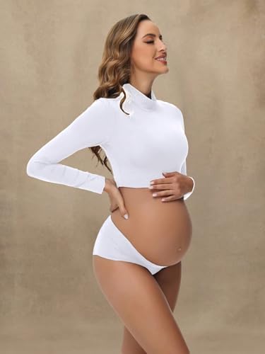 Women's Maternity High Collar Long Sleeves Pullover Tops - color: White, size: X-Large