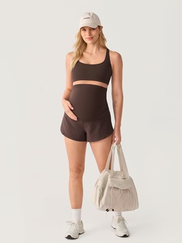 MOMANDA Athletic Maternity Dolphin Shorts 3" - color: Clay Brown, size: Small