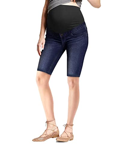 Hybrid & Company Women's Comfy Maternity Shorts - color: Bermuda-bm5826a-darkwash, size: Medium