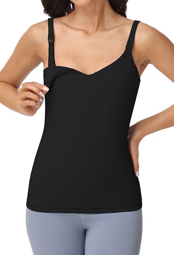 Foucome Nursing Tank Tops with Built in Bra - color: Black, size: X-Large