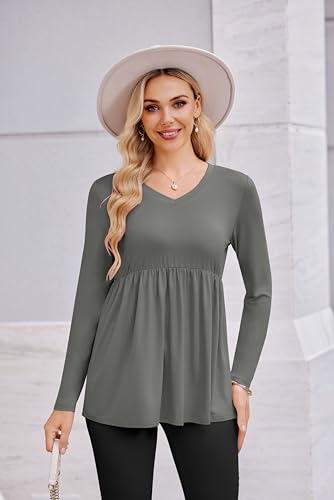 Maternity Shirts for Women Long Sleeve V Neck Fall Tops Clothes 4 Packs - color: Black/Dark Grey/Light Grey/White, size: X-Large