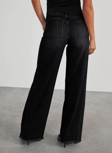 BLENCOT Women Maternity Jeans Bootcut Straight Leg Stretchy Denim Pants - color: Black, size: Medium
