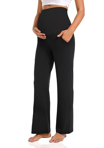 V VOCNI Maternity Pants Wide Leg Work Dress Pregnancy Trousers - color: Black, size: Medium