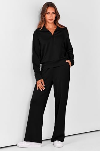 PRETTYGARDEN Women's 2 Piece Matching Lounge Set Sweatsuits - color: Black, size: Large