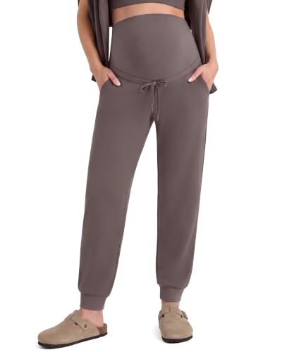 G4Free EverGoing Maternity Joggers with Pockets Drawstring Pregnancy Pants - color: Taupe, size: Large
