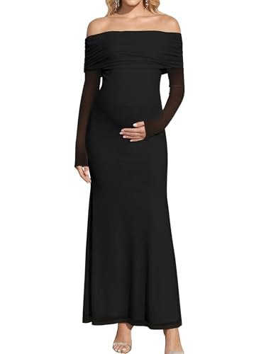 KUTUMAI Strecth Floral Maternity Pregnancy Baby Shower Photoshoot Dress - color: Black, size: Large