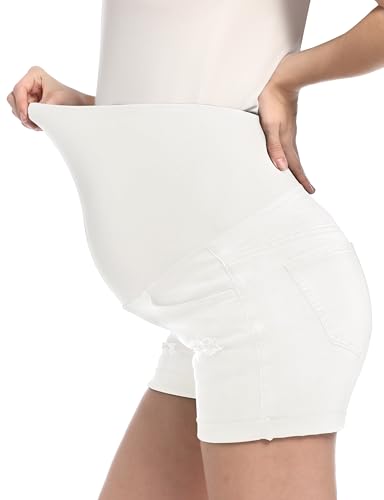Maternity Denim Shorts High Waist - color: White, size: XX-Large