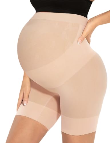 Narcissus "Bump Easy” Seamless Maternity Shapewear, All Day Comfort Mid-Thigh Belly Support Anti Chafing for Under Dresses - color: A. Nude, size: Small
