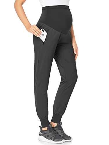 POSHGLAM Women's Maternity Joggers Casual Quick-Dry Active Pregnancy Scrub Pants - color: Black, size: Medium