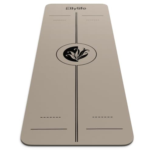 Yoga Mat - Non Slip Natural Rubber Yoga Mat, Alignment Lines, Ultimate Grip - color: Beige Pro
