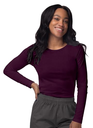 Sivvan 3-Pack Women's Long-Sleeve Comfort Underscrub Tee, Scrubs Undershirts - color: Eggplant, size: Small